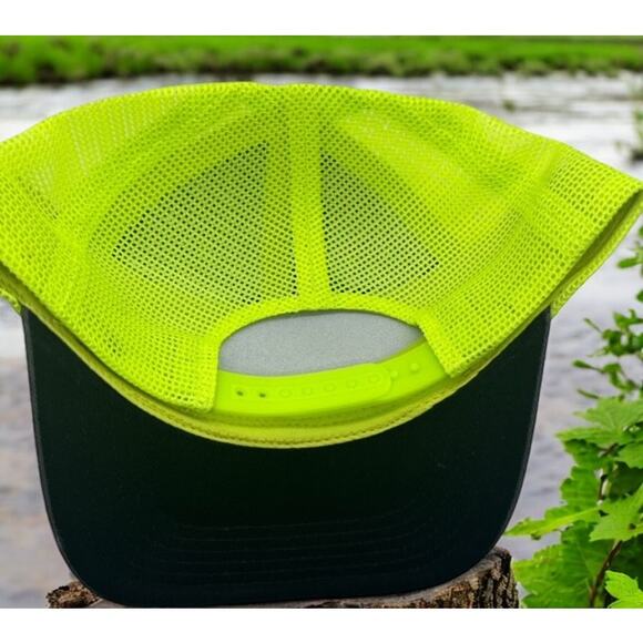 Disc Golf Leather Patch Hat Custom Trucker Hat Bang Chains Gry/Neon Yellow - Picture 6 of 6